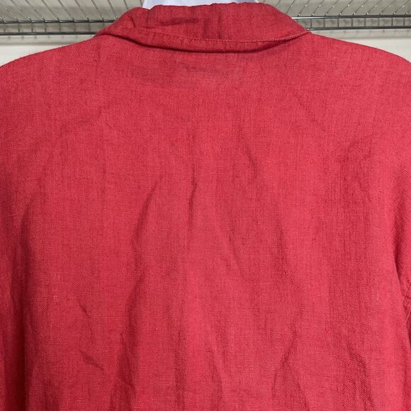 Chico's Women's Coral Pink Linen Tunic Long Button Up Blouse Size 3 XL‎ Coastal - Picture 10 of 10